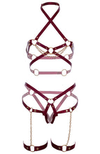 Load image into Gallery viewer, Ultra sexy burgundy harness lingerie set with chains