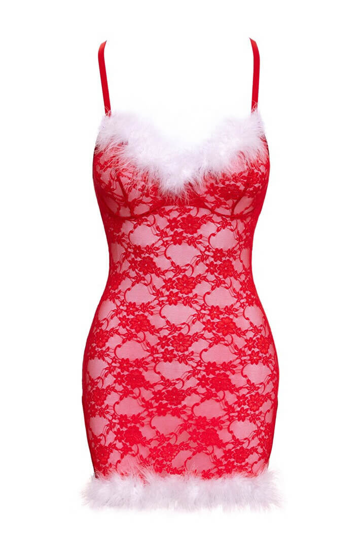 Red lace chemise lingerie designed for Christmas nights