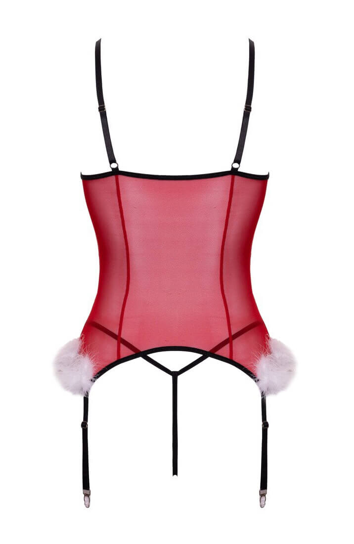 Sheer red Christmas bustier lingerie with black contrast accents