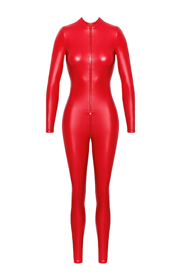 COAX Copenhagen - Red wet look Catsuit in Orgy - front ghost