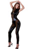 Dark, daring, and dangerously sexy - sheer mesh and wet look combine for the ultimate catsuit