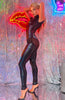Dare to tease in this wet look x sheer mesh catsuit - a statement in sensuality