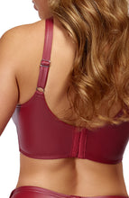 Load image into Gallery viewer, Wireless bra and matching crotchless thong in deep red matte wet look - COAX Copenhagen lingerie style