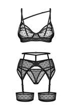 Load image into Gallery viewer, Dotted sheer black mesh lingerie set