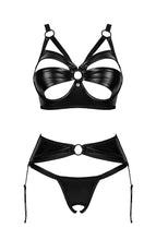 Load image into Gallery viewer, Erotic black cut-out 3 pc lingerie set