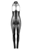 Pure temptation - glossy black wet look catsuit with open cups for bold, uninhibited styling