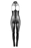 Erotic black Open-cup wet look catsuit