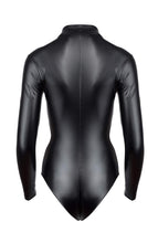 Load image into Gallery viewer, Erotic black wet look bodysuit with 3-way zip