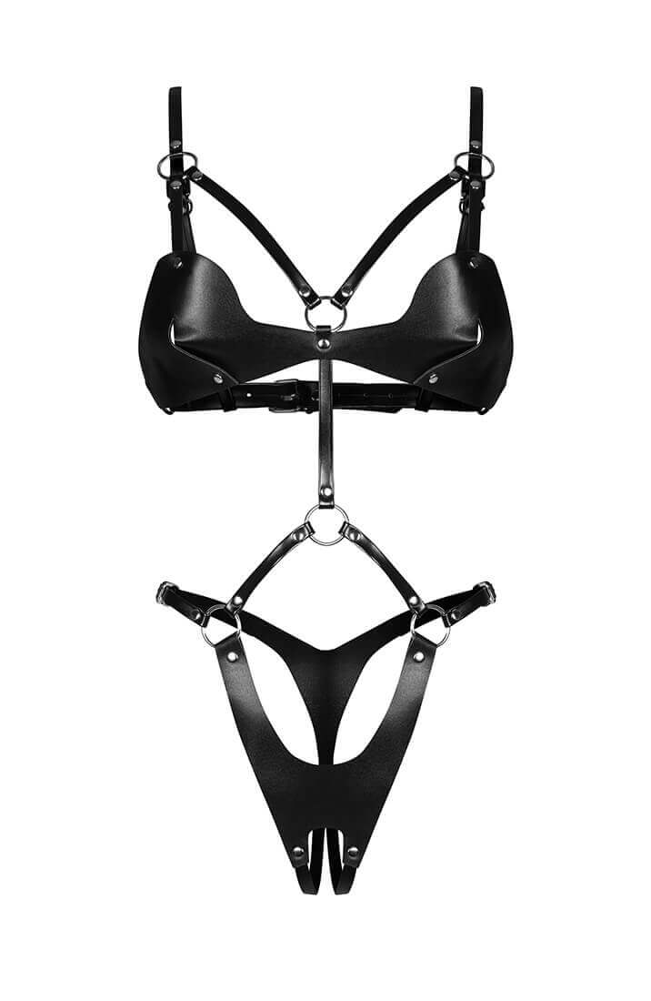 Erotic crotchless faux leather body