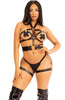 Erotic faux leather body harness lingerie with back handle