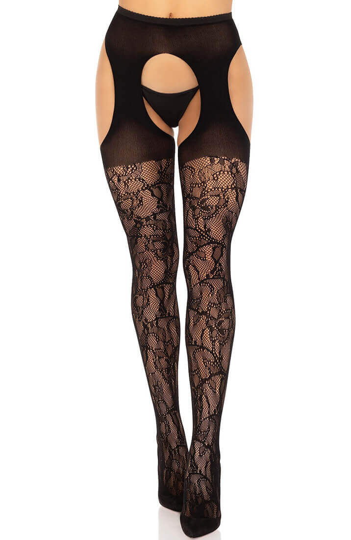 Eyelet rose lace suspender stockings