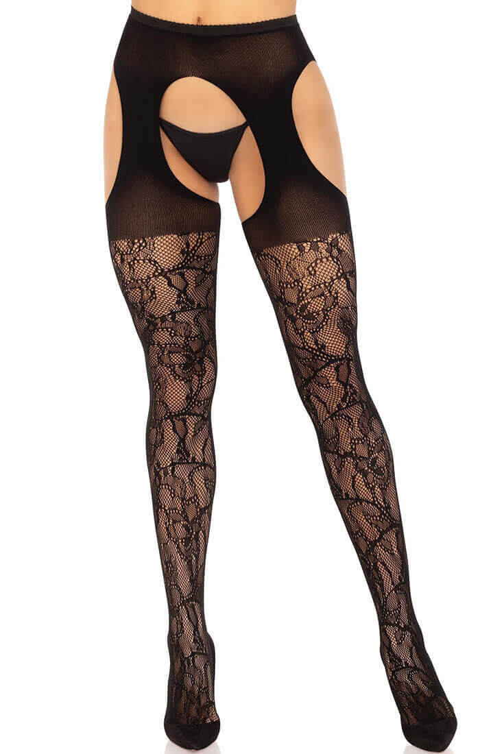 Eyelet rose lace suspender stockings
