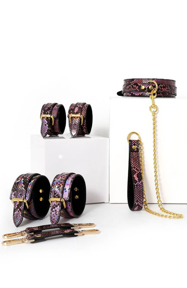 Faux pink & gold reptile BDSM set