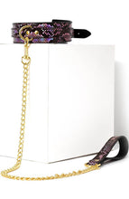 Load image into Gallery viewer, Faux pink &amp; gold reptile collar with leash