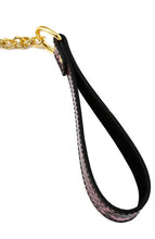 Load image into Gallery viewer, Faux pink &amp; gold reptile collar with leash