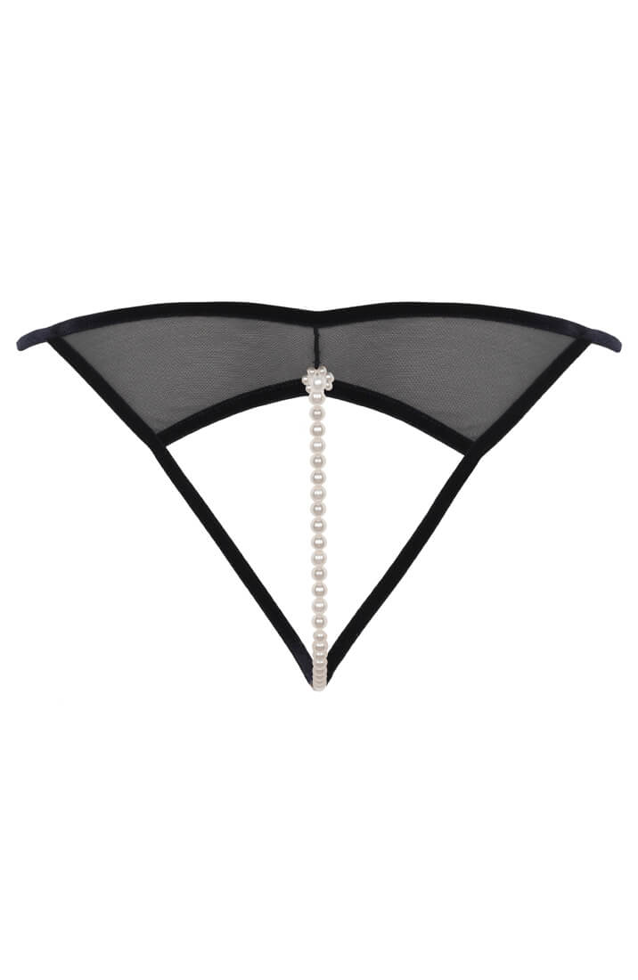 Sheer pearl lingerie with single stimulating pearl string and French lace
