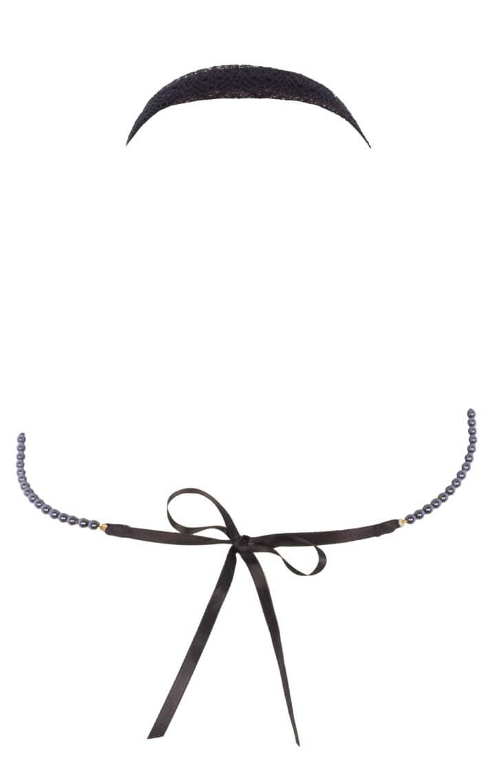 COAX Copenhagen black bralette featuring pearl halter neck and adjustable underbust pearls