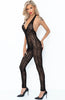 Sheer black halter neck catsuit with leopard flock embroidery