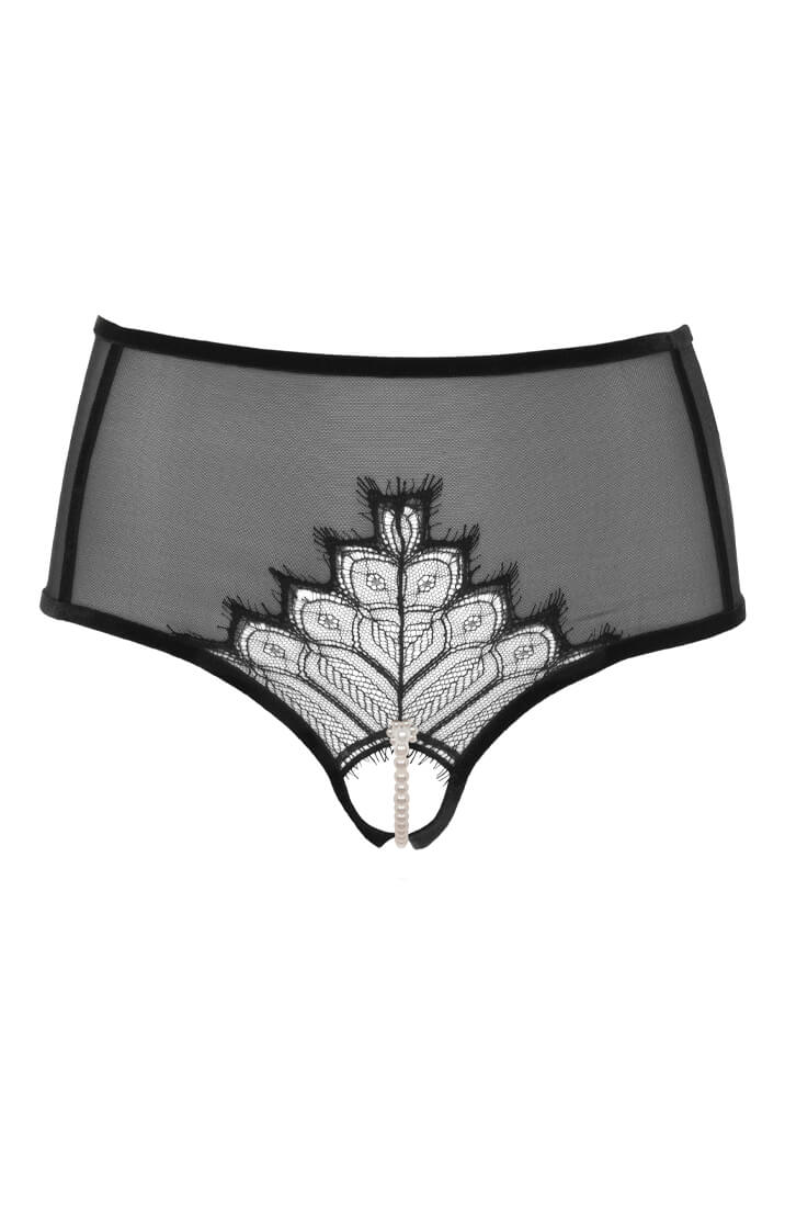 Luxury high waist panties with stimulating single pearl string