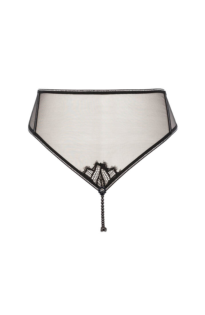 Black high-cut panty with double black pearl string by COAX Copenhagen