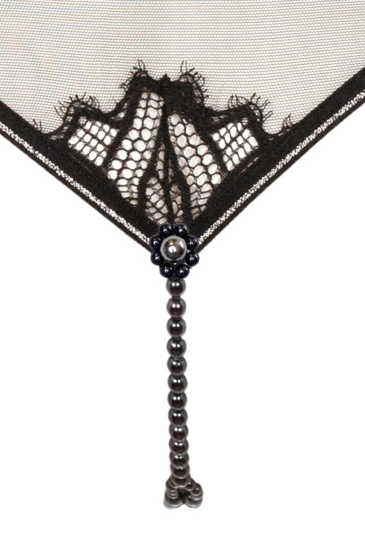 Black Italian lace high-waist brief with double Manacor pearl string