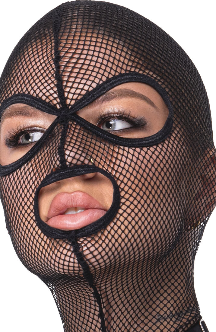 Hooded Fishnet Bondage Set with Choker & Flogger - Captive Muse