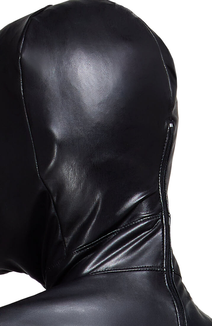 Statement hooded lingerie with open bust and harness styling
