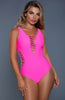 Hot neon pink swimsuit with cut-outs