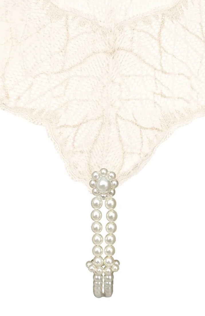 Ivory Pearl Bodysuit In Italian Lace With Gold Lurex - Sensual Lingerie Style