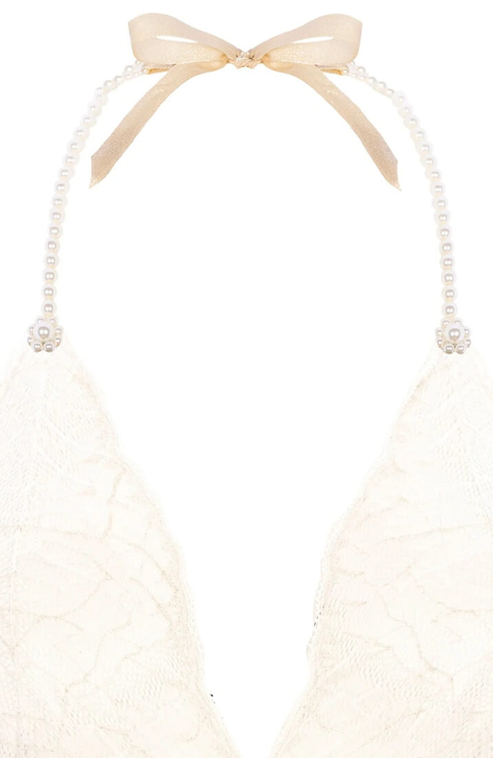 Luxury Ivory Bodysuit With Double Pearl Strings - Intimate Lingerie COAX Copenhagen