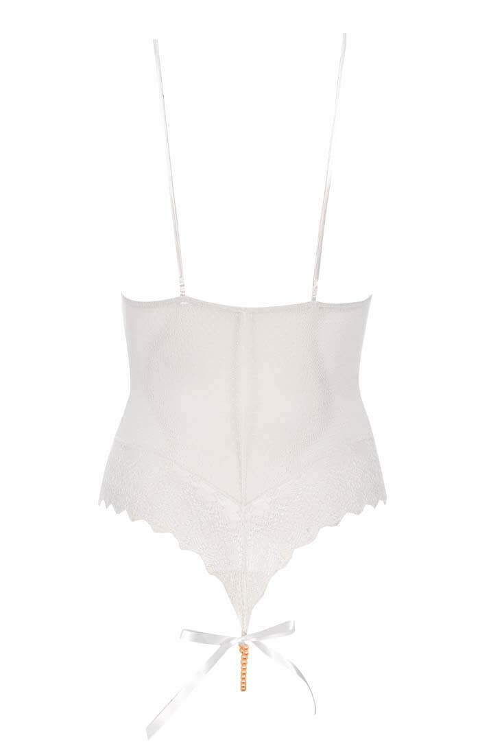 Sheer ivory bodysuit with stimulating pearl string and luxury lace texture - COAX Copenhagen
