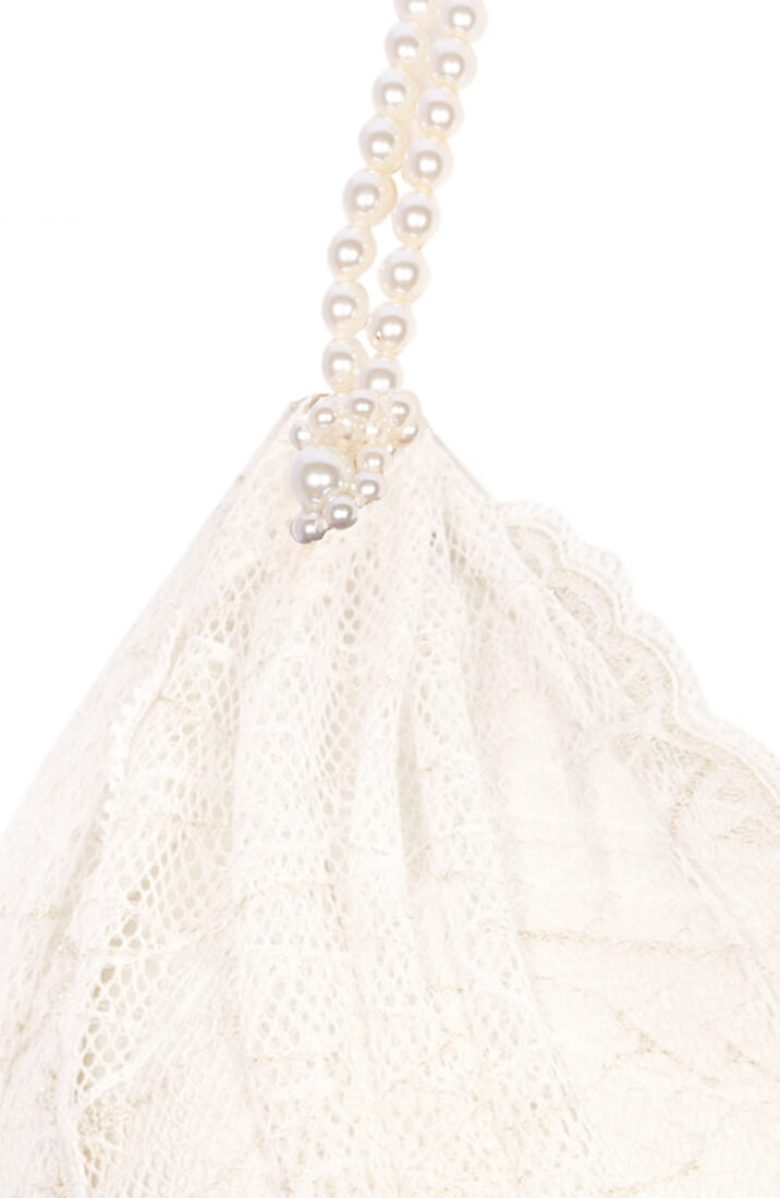 COAX Copenhagen ivory lace bralette with white pearl neckline