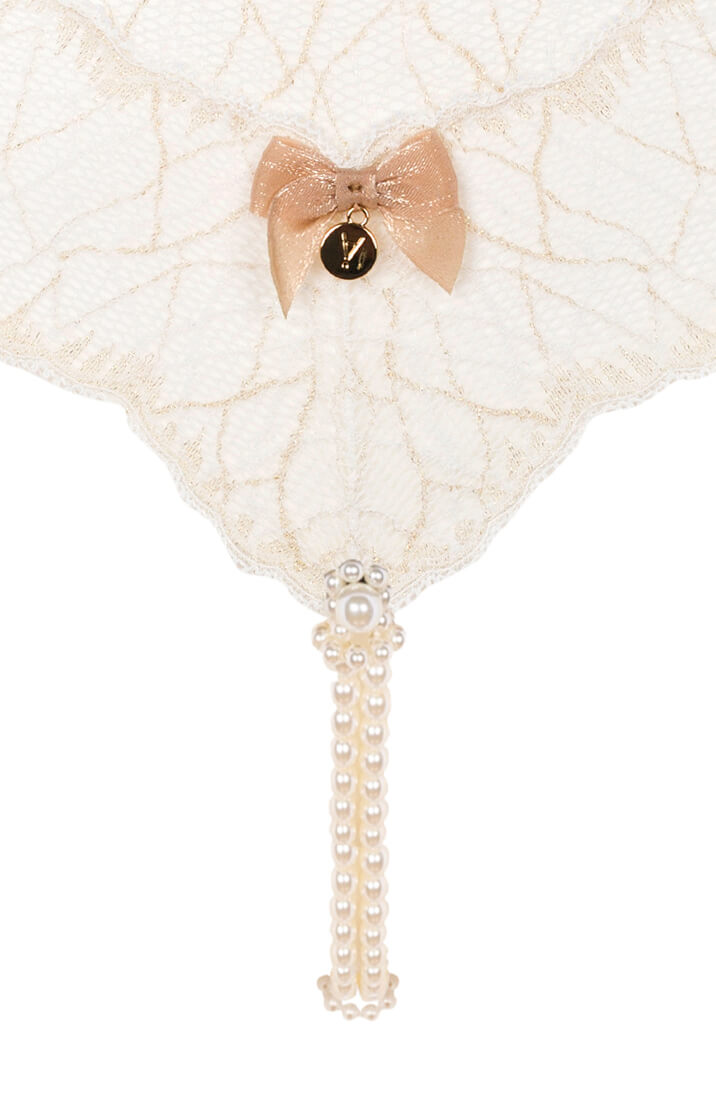 Ivory Thong With Double Pearl String Detail - Elegant Intimate Lingerie