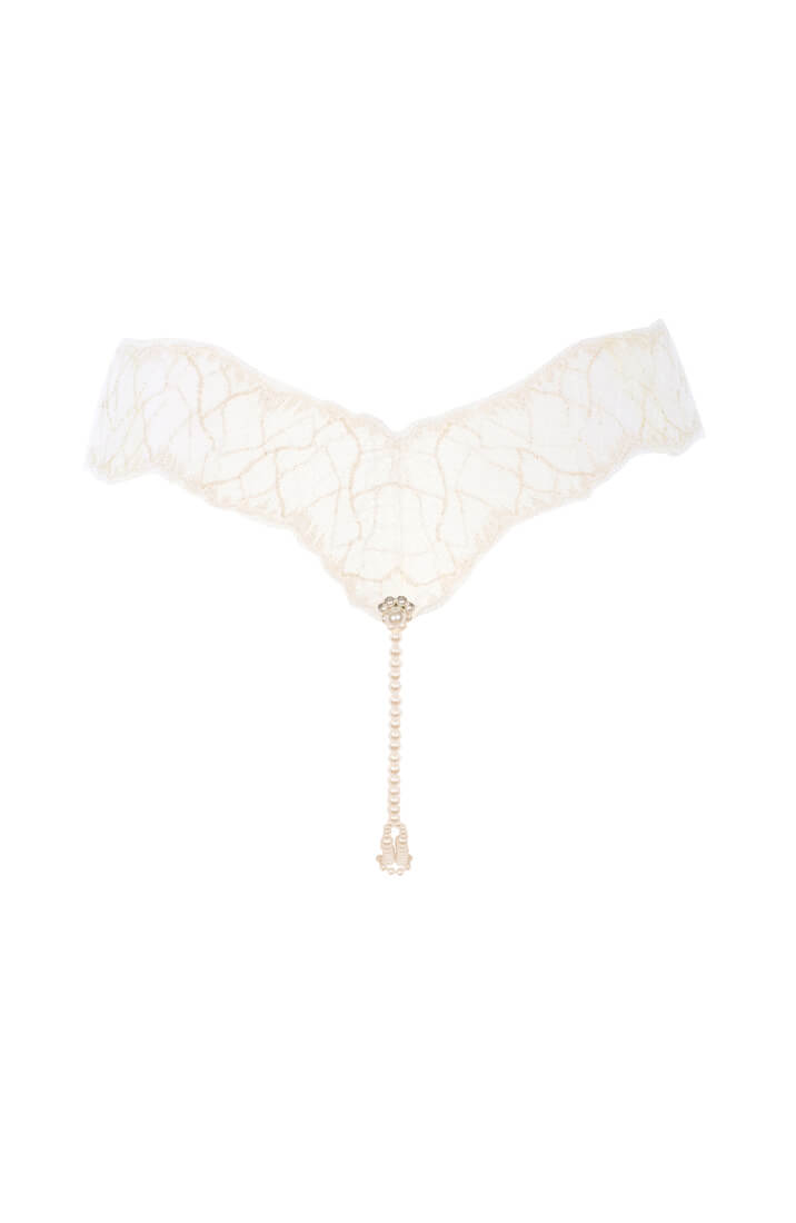Ivory Lace G-String With Pearl Strings And Gold Lurex - Luxury Style
