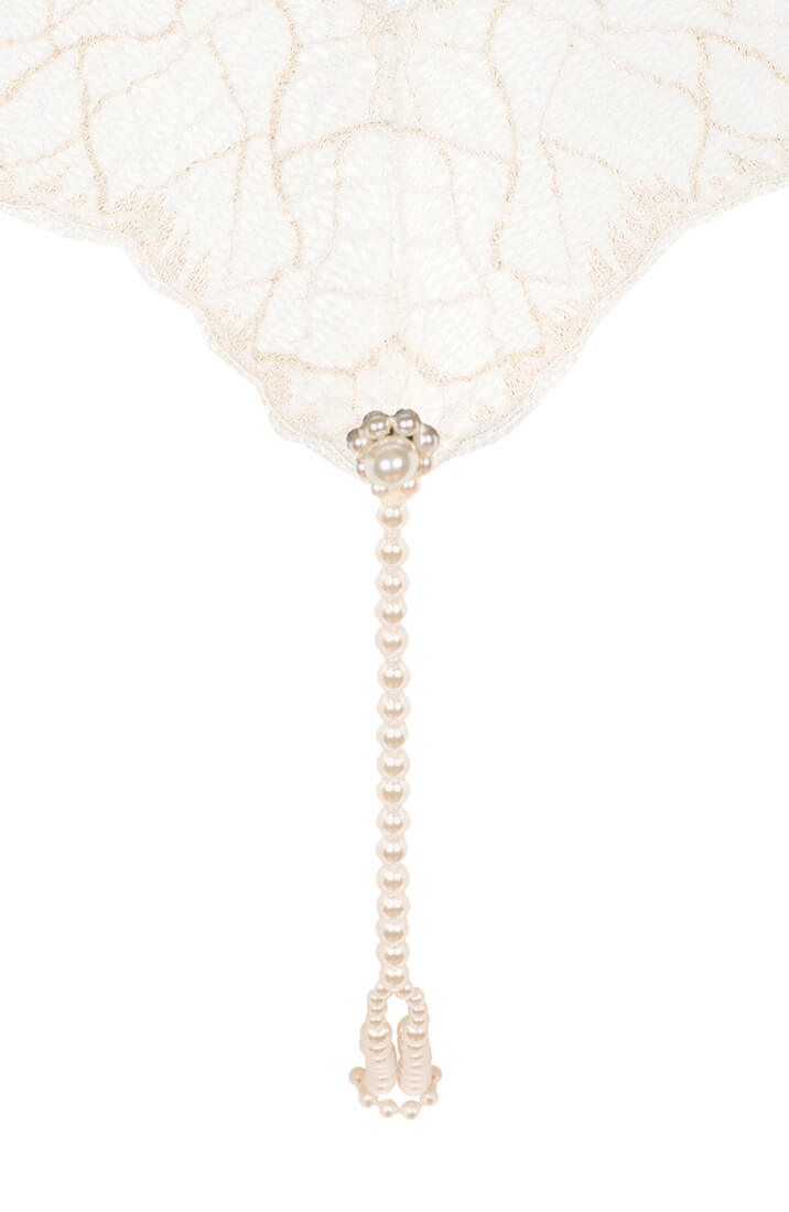 Ivory Lace Thong With Double Pearl Strings - Exclusive Designer Lingerie