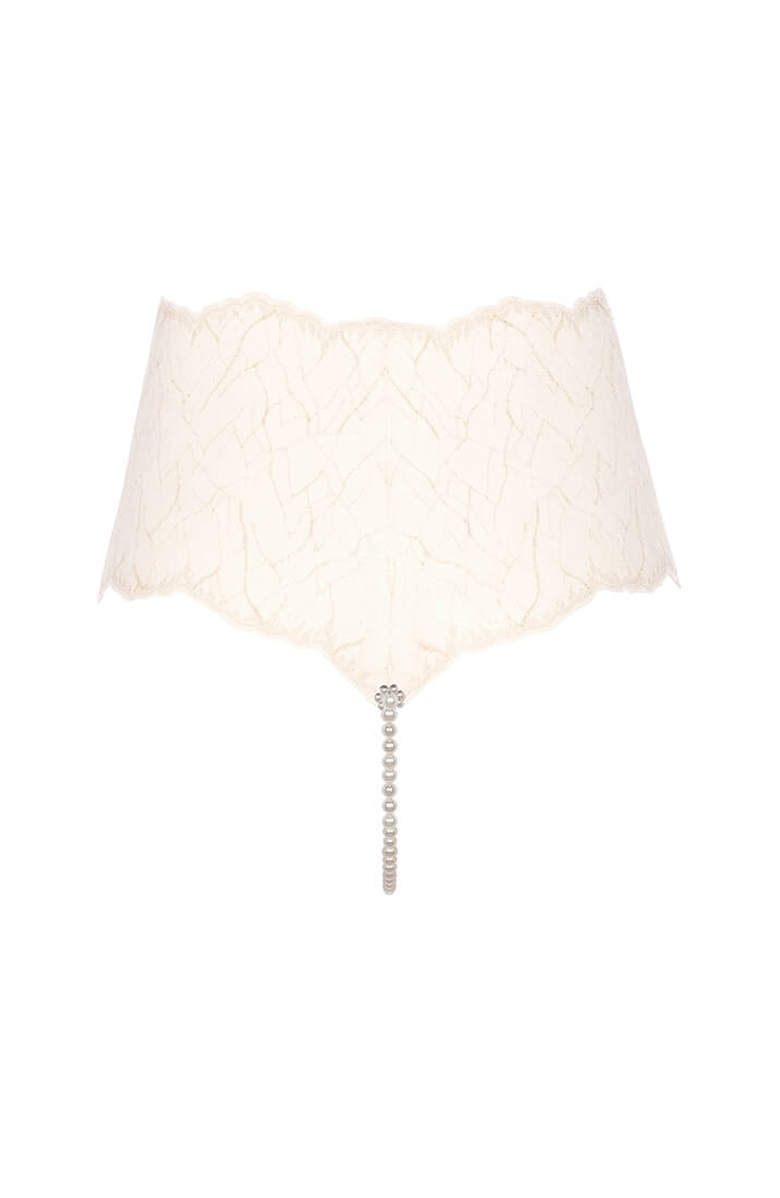 Ivory high-cut lace panty with single pearl string from COAX Copenhagen
