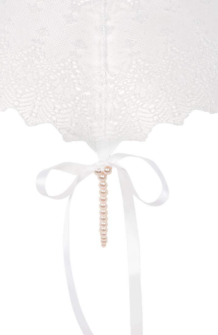Ivory lace panty with white pearl string and satin bow accent - COAX Copenhagen