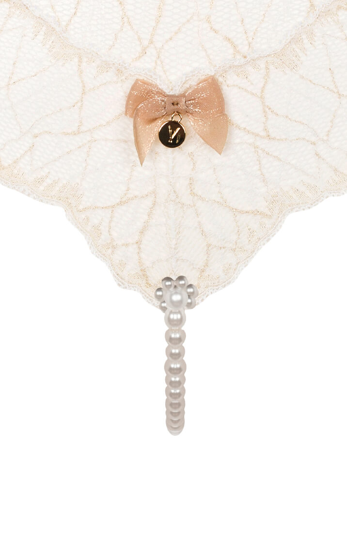 Ivory Thong With Single Pearl String Detail - Elegant Intimate Lingerie