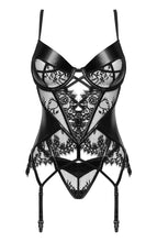 Load image into Gallery viewer, Lace &amp; wet look bustier lingerie 