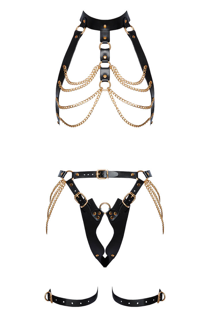 Leather X gold harness lingerie set