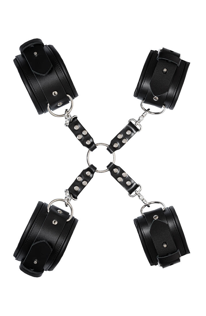 Premium leather BDSM set with locking restraints
