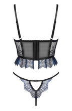 Load image into Gallery viewer, Lingerie set with metallic blue lace