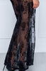 Long sheer black dress with flock embroidery