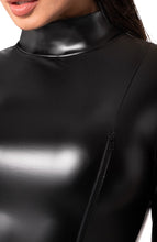 Load image into Gallery viewer, Long-sleeve wet look bodysuit with bust zip