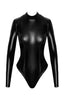 Long-sleeve wet look bodysuit with bust zip