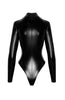 Long-sleeve wet look bodysuit with bust zip