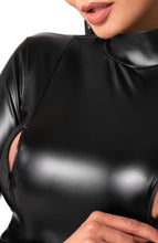 Load image into Gallery viewer, Long-sleeve wet look bodysuit with bust zip