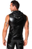 Men's black sleeveless wet look hoodie