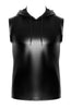 Men's black sleeveless wet look hoodie - front