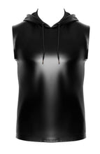 Load image into Gallery viewer, Men&#39;s black sleeveless wet look hoodie - front